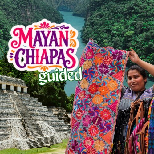 Maya Chiapas Cañon del Sumidero and woman with woven textile