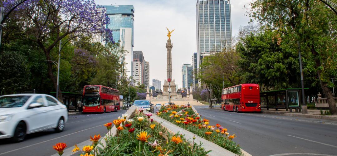 Picture of beautiful Paseo de la Reforma with the Angel of Independence on the background.
