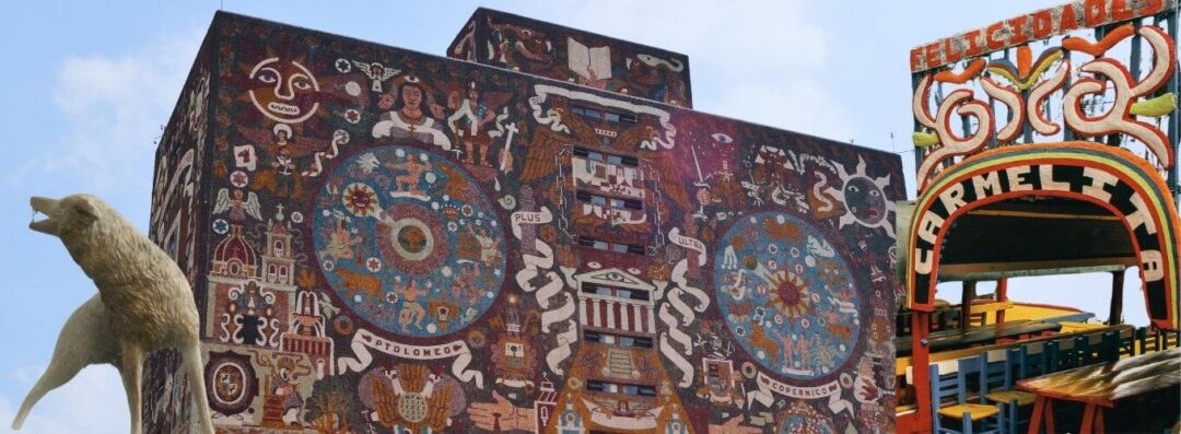 View of main landmarks in south Mexico City, UNAM, Xochimilco and Coyoacan