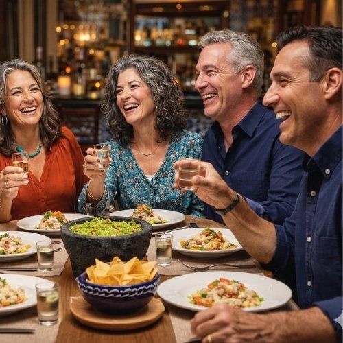 Group of friends having a Mexican Dinner in a fine restaurant in Mexico City.