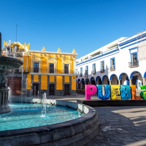 Puebla Colorful Colonial Plaza in Mexico