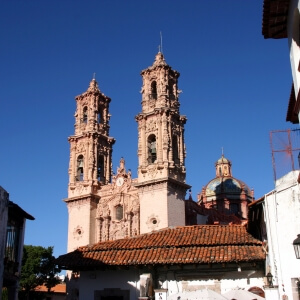 Later view of Santa Maria Prisca main Church on the hill in Taxco Guerreo Mexico