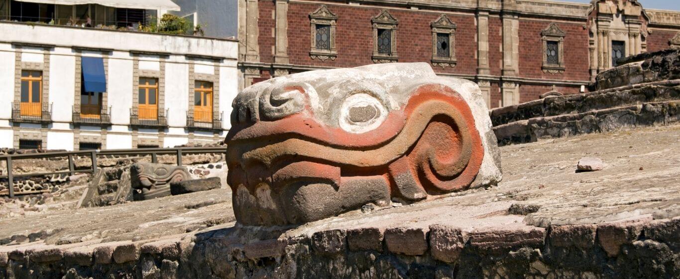 Aztec serpent head at Templo Mayor, Mexico City - Day Tours