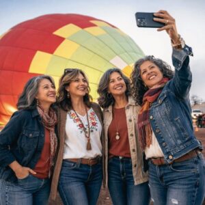 Four Female Friends at an early morning hot air balloon ride in Teotihuacan Mexico