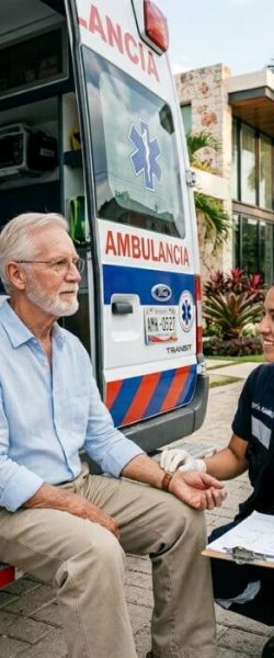 Retiree in Mexico being helped by a private paramedic because of an emergency