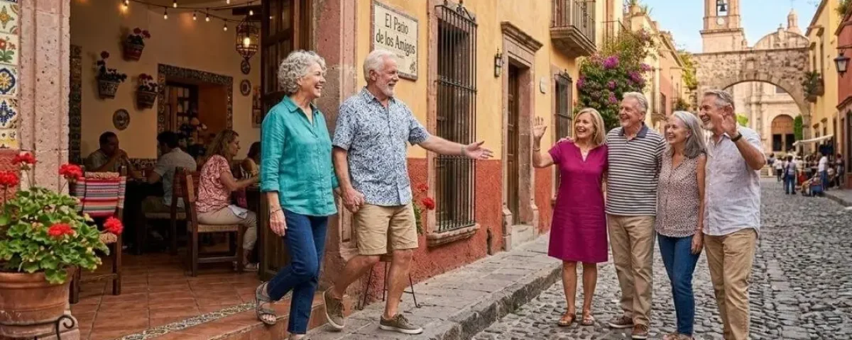 Group of expats enjoying retirement life in a colonial town in Mexico